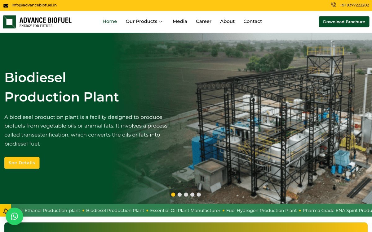 Advance Biofuel corporate website preview
